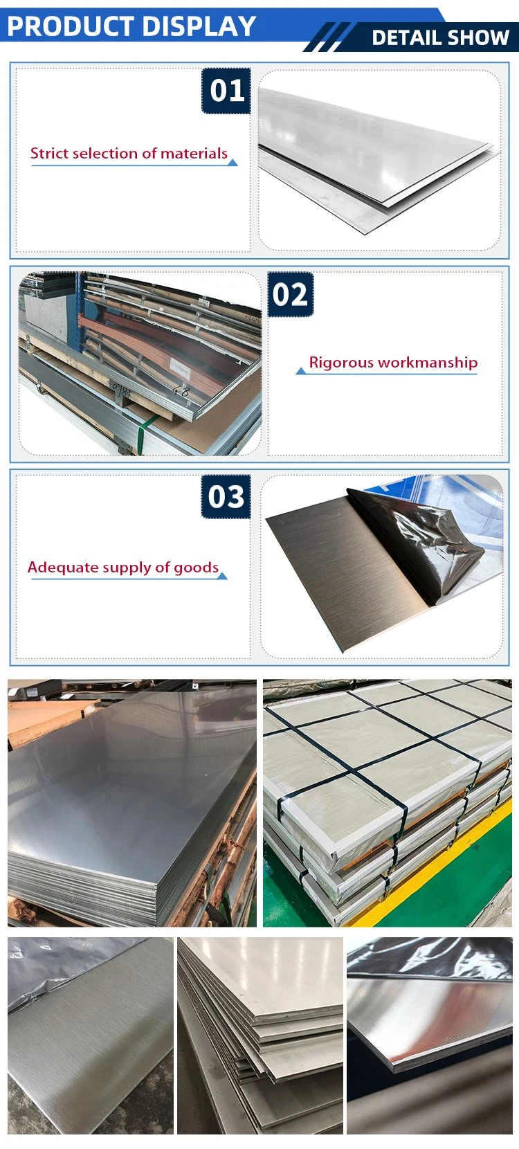 304 Stainless Steel Sheet Ss Iron Metal Inox ASTM AISI DIN Jb JIS En 201 301 302 304L 309S 310S 316L 317L 347 430 409 Bright Polish Pickling Brushed Round/Flat